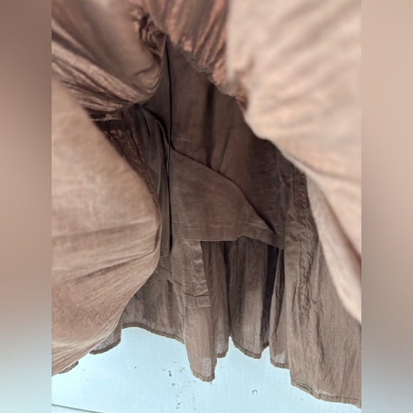 BCBGMaxAzria S Cotton Tiered Brown Embellished Beaded Waist Midi Skirt - Picture 6 of 12